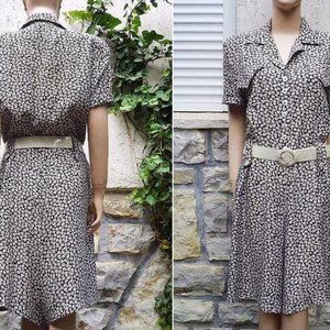 Daisy Obsession Vintage 80s/90s Black Ditsy Print Flared Romper Culotte Sz Large